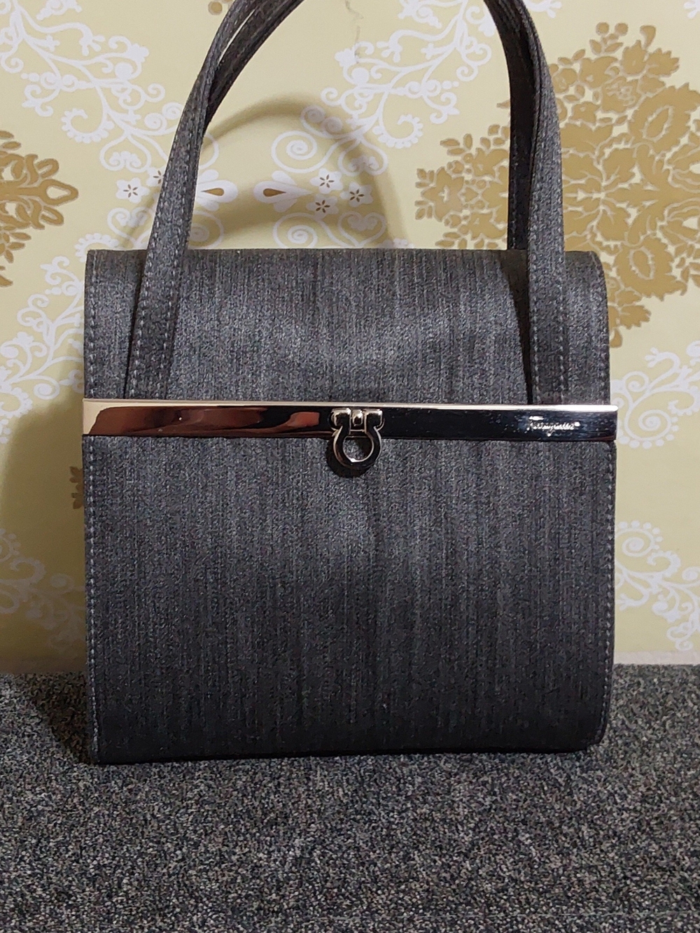 Salvatore Ferragamo Grey Structured Top-Handle Mini Evening Bag
